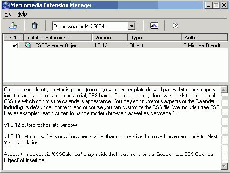 Macromedia Extension Manager 